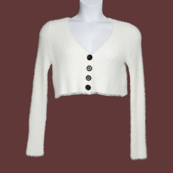 Urban Outfitters Womens Rochelle Fuzzy Knit Cropped Cardigan Sweater Size M - Picture 1 of 4
